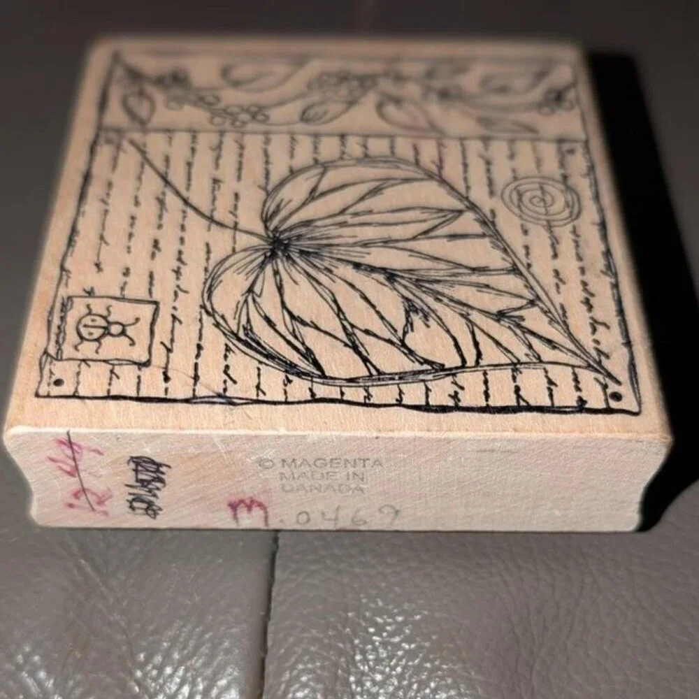Magenta Leaf Vine Collage Wood Mounted Rubber Stamp Square 3